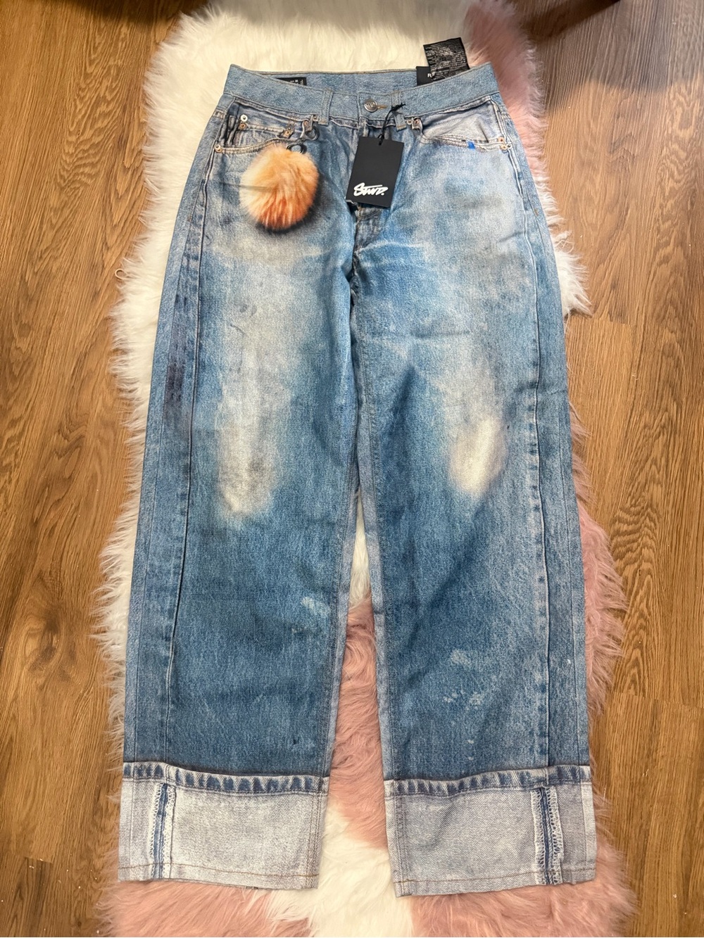 Pull&Bear Light Blue Washed Boyfriend Jeans with Pom Pom